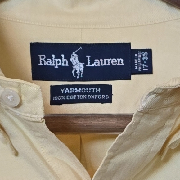 Ralph Lauren Polo Men's Yellow Oxford Button-Up Shirt 17 x 35 - Picture 3 of 6